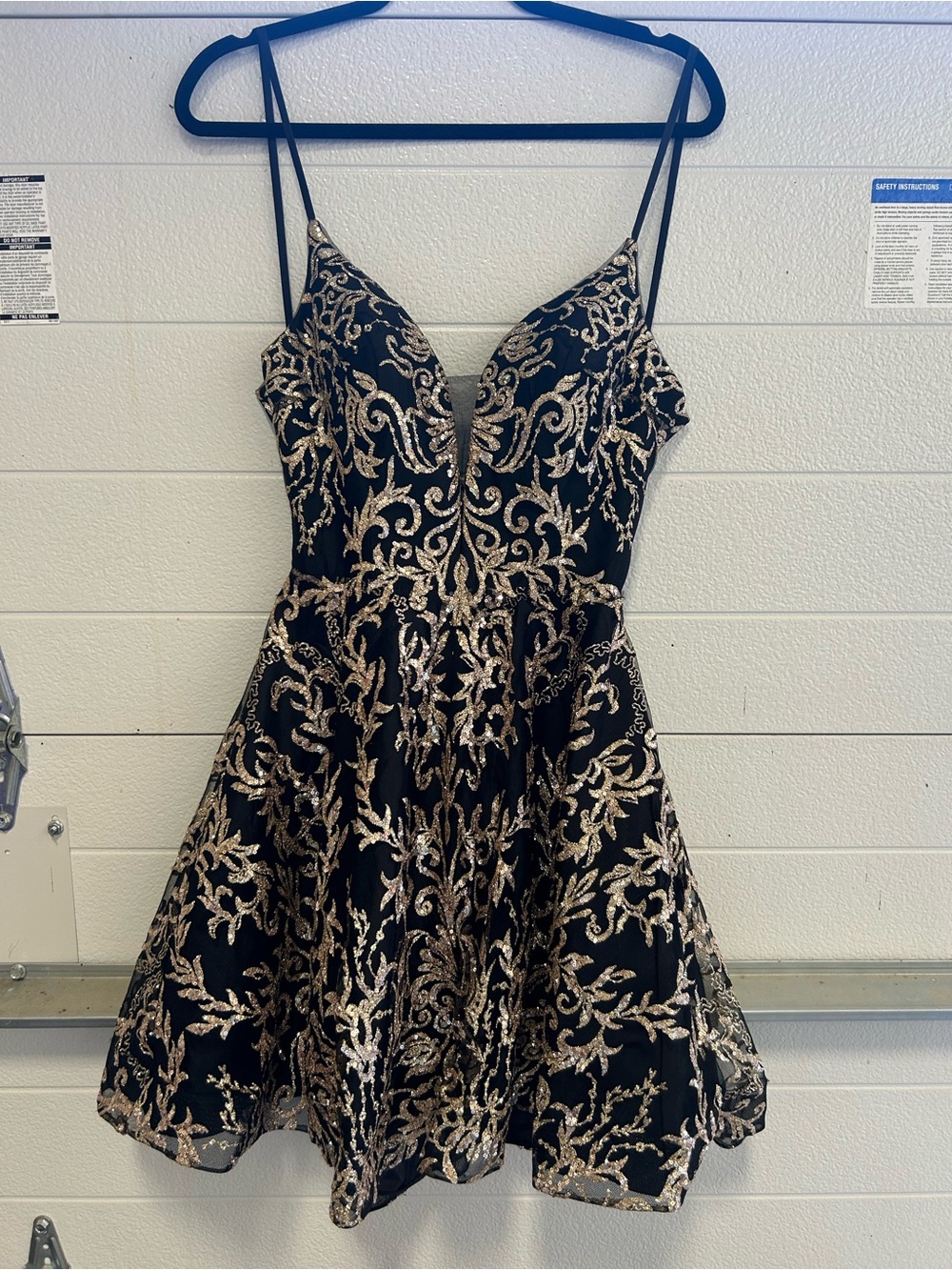 Black and Gold Spaghetti-Strap Mini Dress